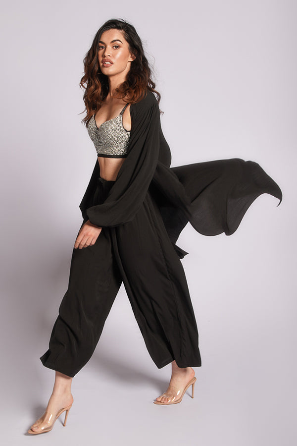 Bohemique Set Exclusive Bohemian-Inspired Kimono Cape & Full-Length Pants Black Harpa'h Apparel