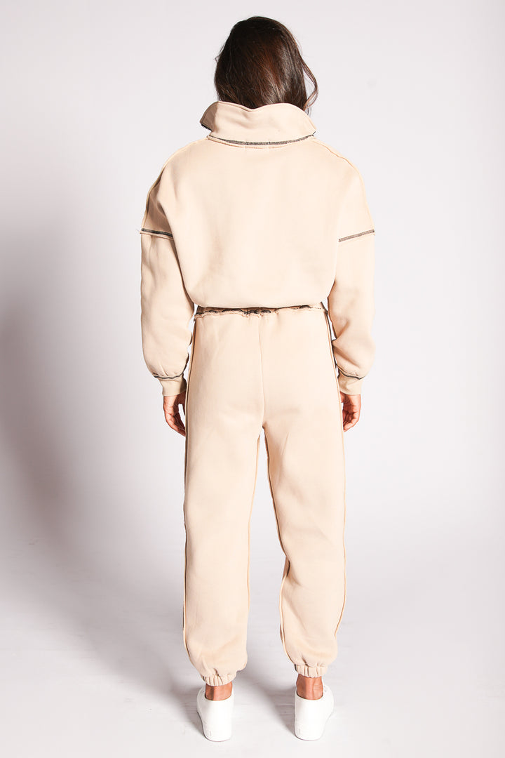 Soul-Sister Luxe Tracksuit Loungewear Set Beige Harpah Apparel