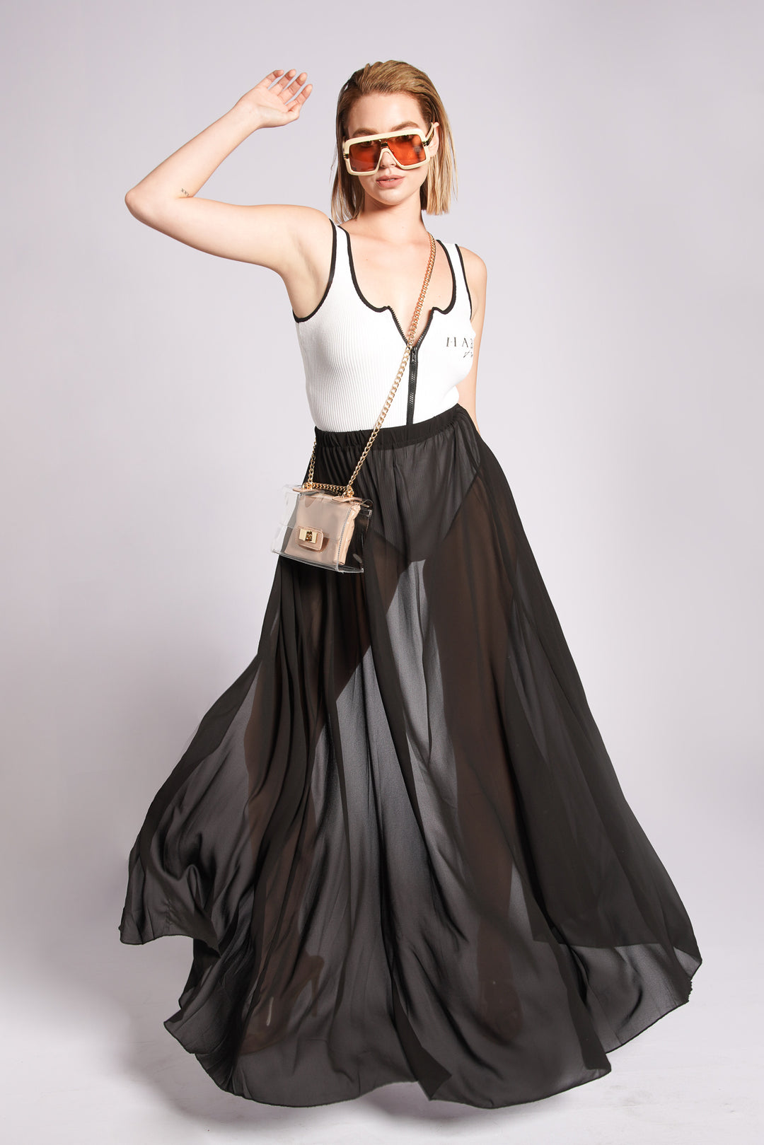 Sheer Overlay Wrap Skirt Harpah Apparel