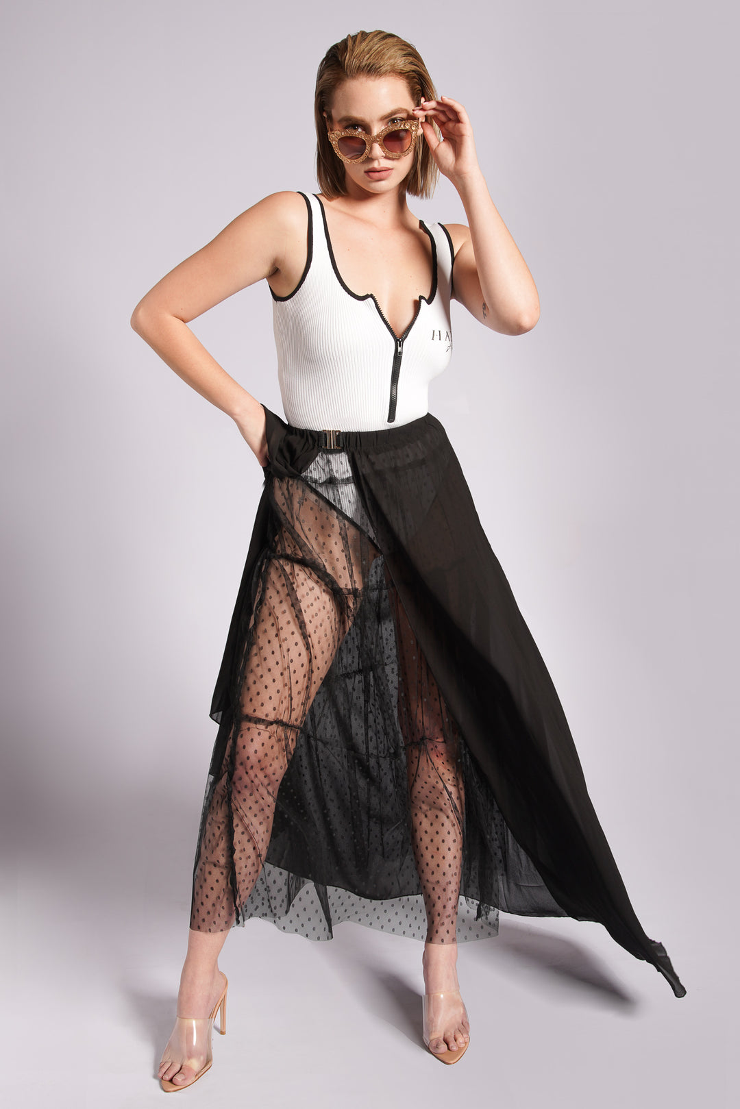 Sheer Overlay Wrap Skirt Harpah Apparel